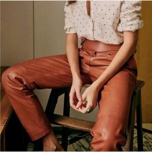 SÉZANE Trousers Terracotta Brown High Waisted 100% Lamb Leather Pants Size 4